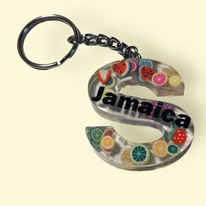 Jamaica Letter S Keychain Keyring With Fruit Design & Metal Ring